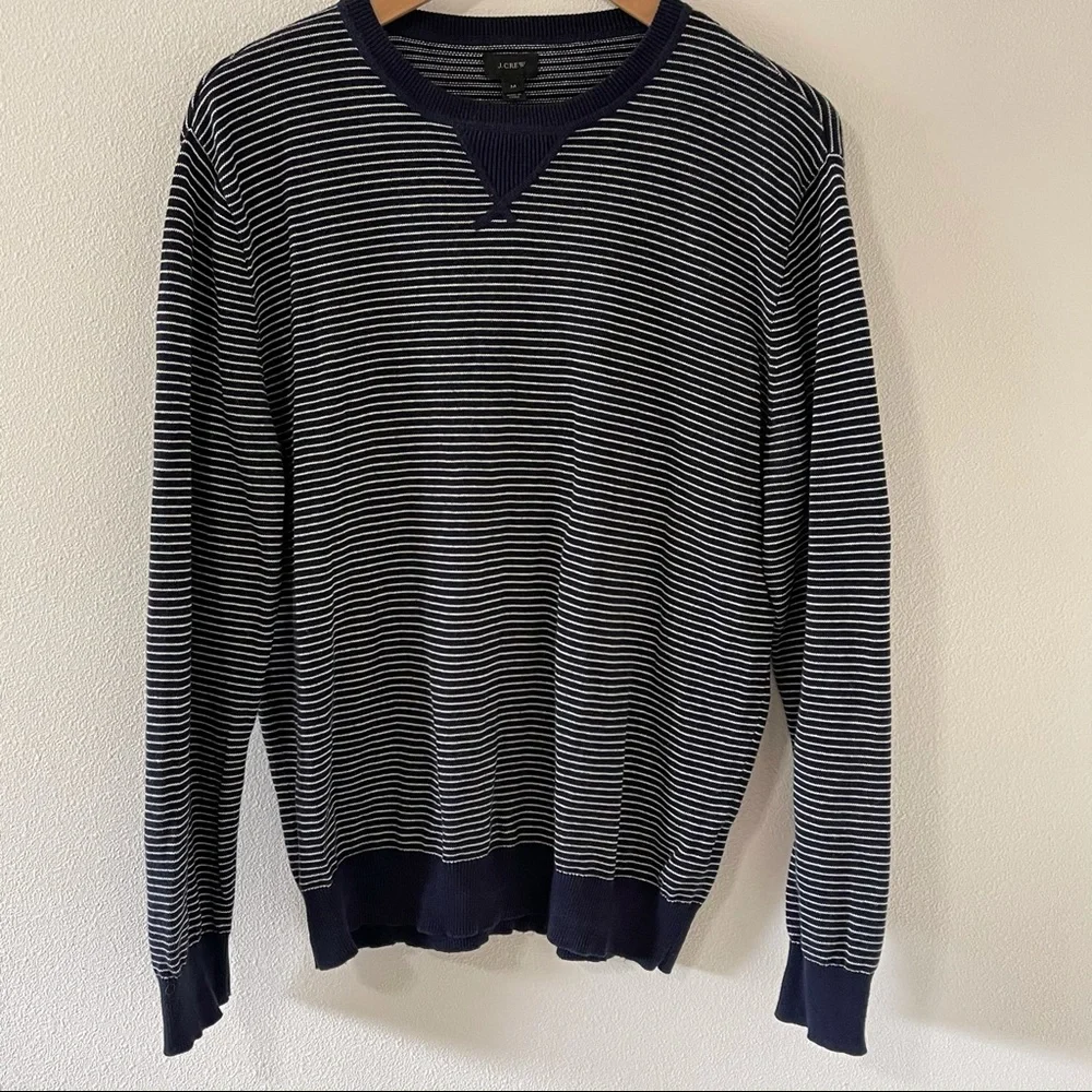 J. Crew Navy White Stripe Sweatshirt Sweater Preppy Academia Minimalist-Medium